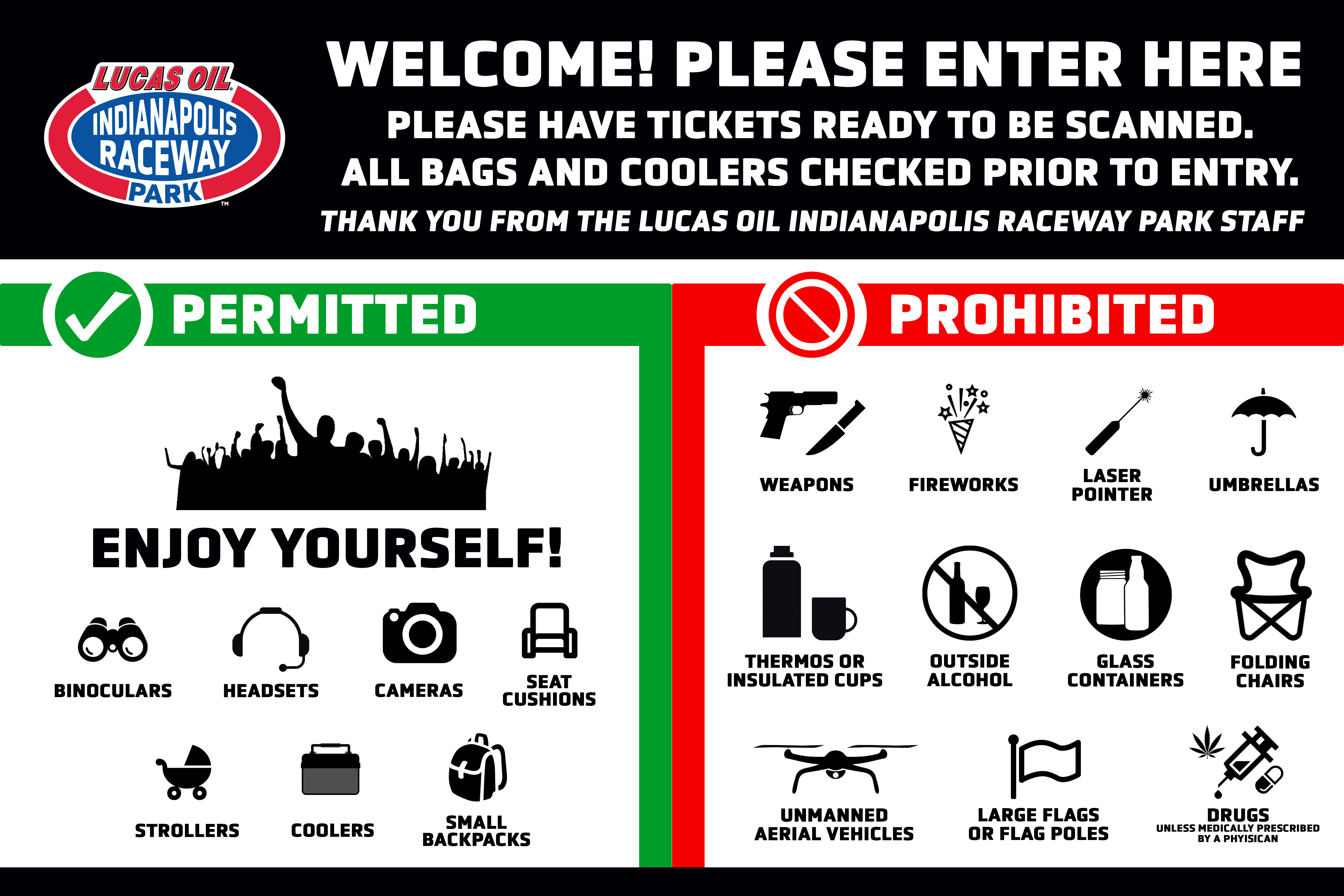Gate Policy Lucas Oil Indianapolis Raceway Park